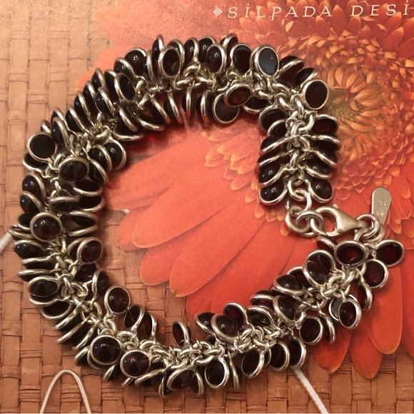 Vintage Silpada Cha-Cha Sterling Silver and Genuine Garnet Bracelet B1049 - Picture 1 of 16